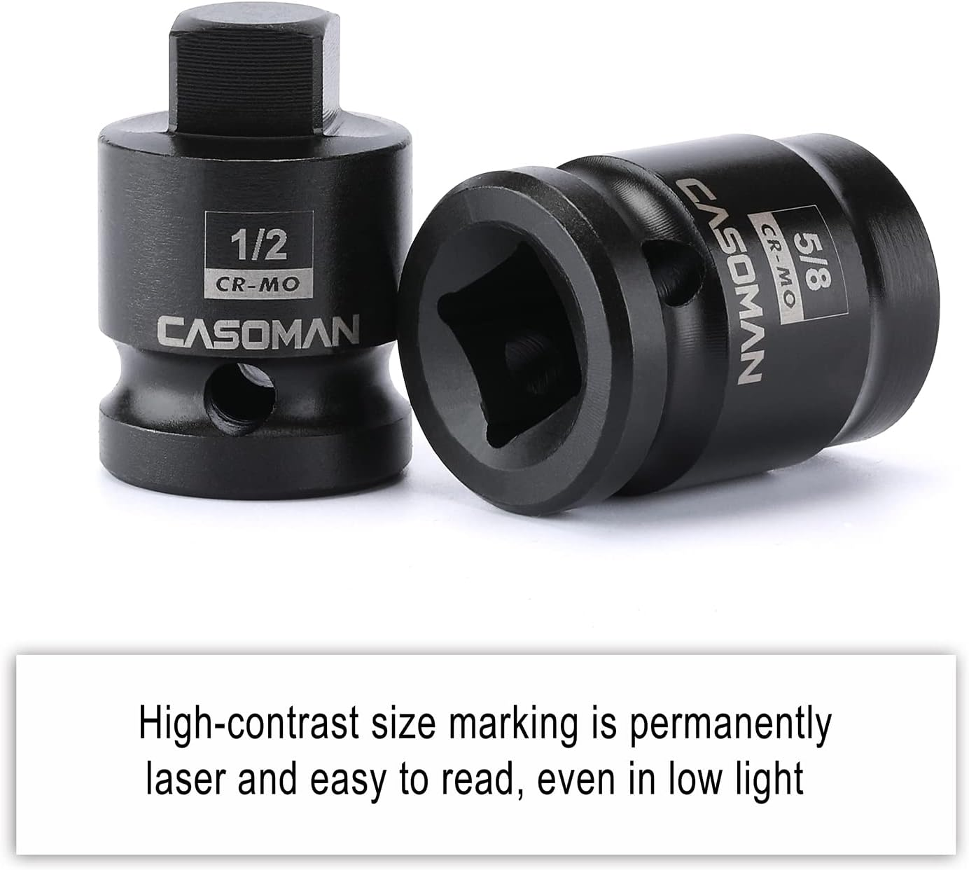 CASOMAN 8PCS 1/2-Inch Drive Pipe Plug Socket Set, Cr-Mo, SAE, Male/Female Set, 7/16", 1/2", 5/8", 9/16", Tapered Male Square Drive, Chamfered Female Square Drive image number 2