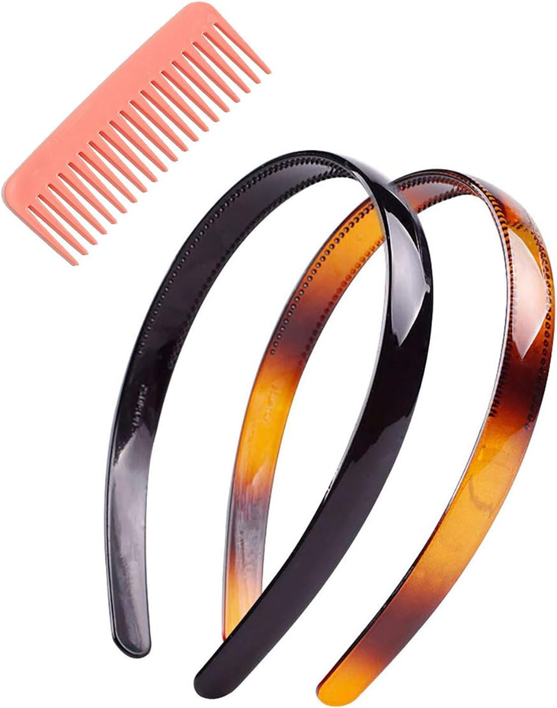 IPNSDON 2 Pieces Hair Scrunchies, Double Row Hair Scrunchies, Non-Slip Hair Ties, Toothed Black and Brown Hair Scrunchies Accessories, Hair Ties for Women, DIY Hair Accessories with Pink Comb image number 4