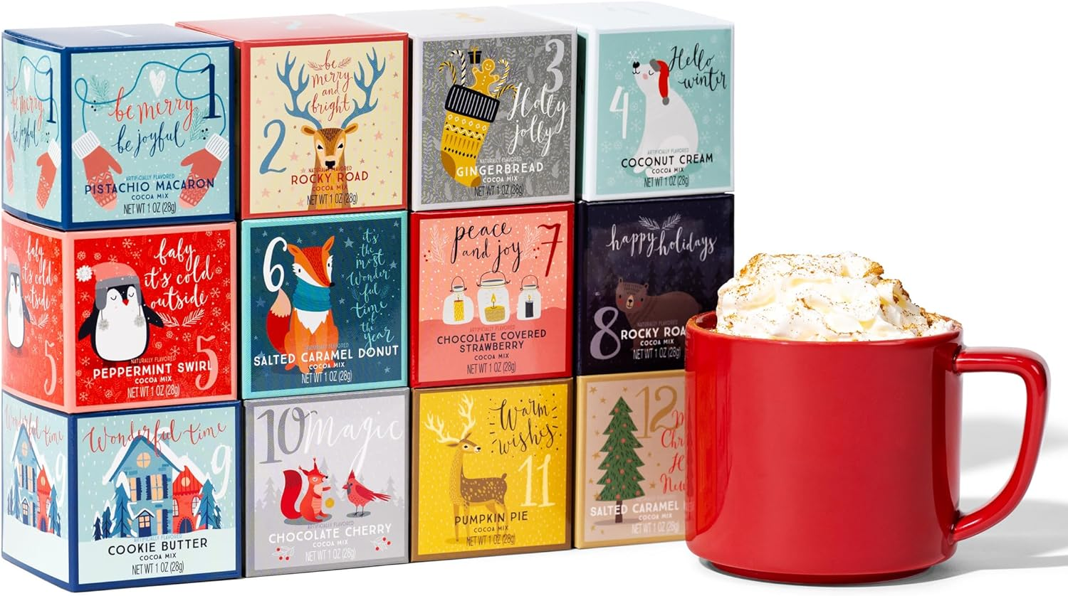 Thoughtfully Gourmet, 12 Days of Christmas Hot Chocolate Gift Set, Flavours Include Rocky Road, Cookies Butter, Pumpkin Pie & More, Set of 12 image number 4