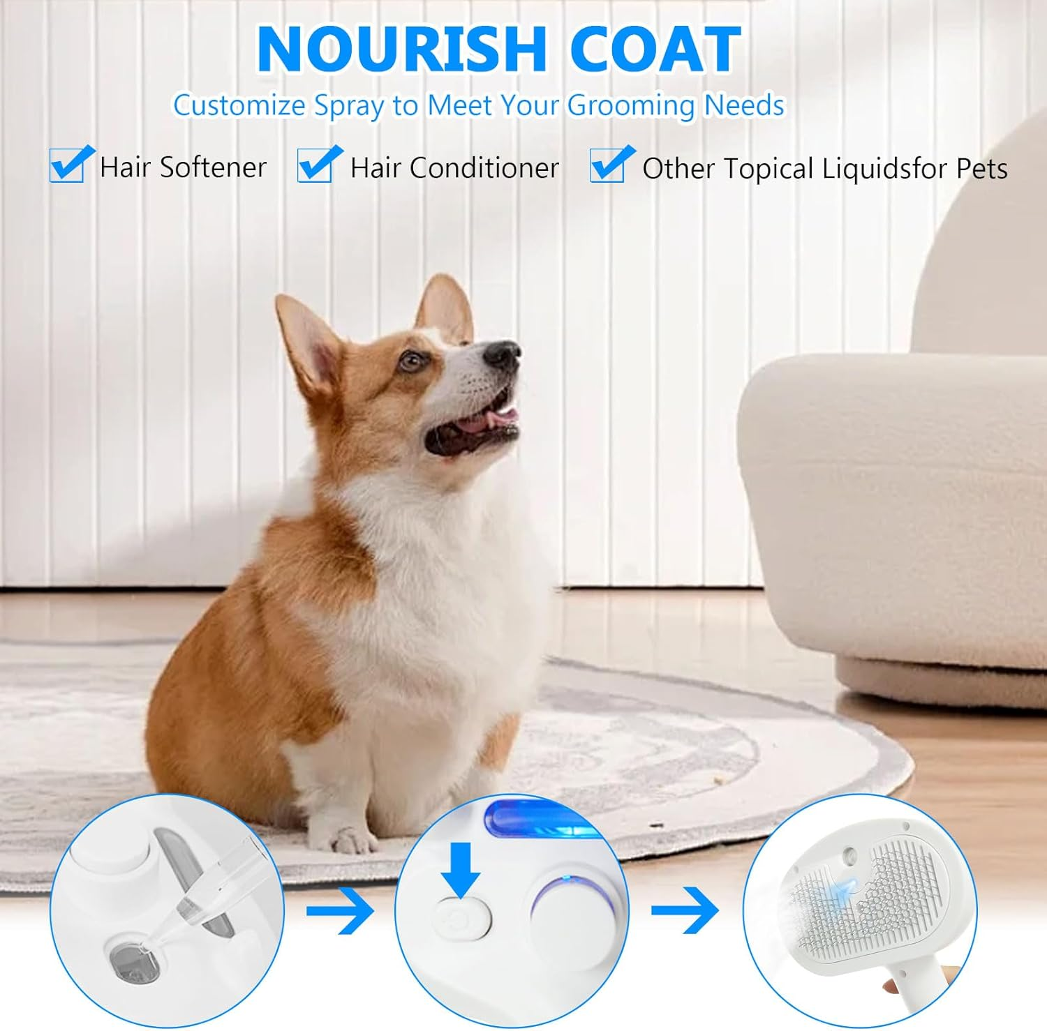 Cat Brush with Steam, Cat Brush Short Hair Steam Brush Cat Spray Dog Brush for Long Hair, Skin-Friendly Cat Brush, Clean Pet Hair from the Brush with One Button image number 1