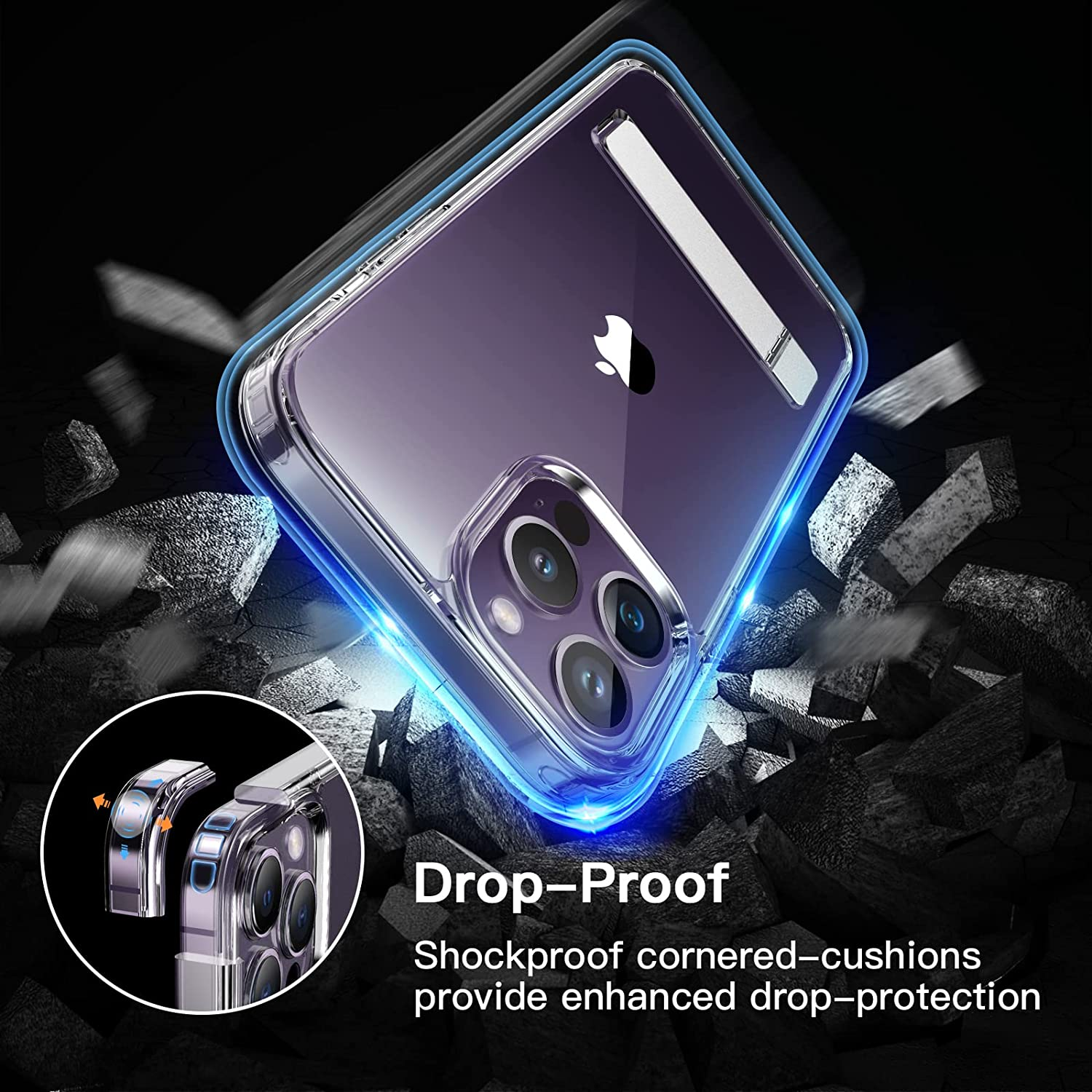 Jetech Kickstand Case for Iphone 14 Pro Max 6.7-Inch, Support Wireless Charging, Slim Shockproof Bumper Phone Cover, 3-Way Metal Stand (Clear) image number 2