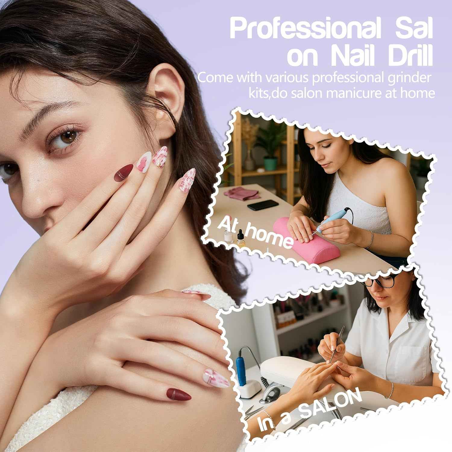 Droyek Electric Nail Drill Machine Handheld Flat Light 2-In-1 for Beginners Acrylic Gel Nails Manicure Pedicure Polishing Shape Tool with 8 Bits Gel Nails and Home Salon Use - Pink image number 6