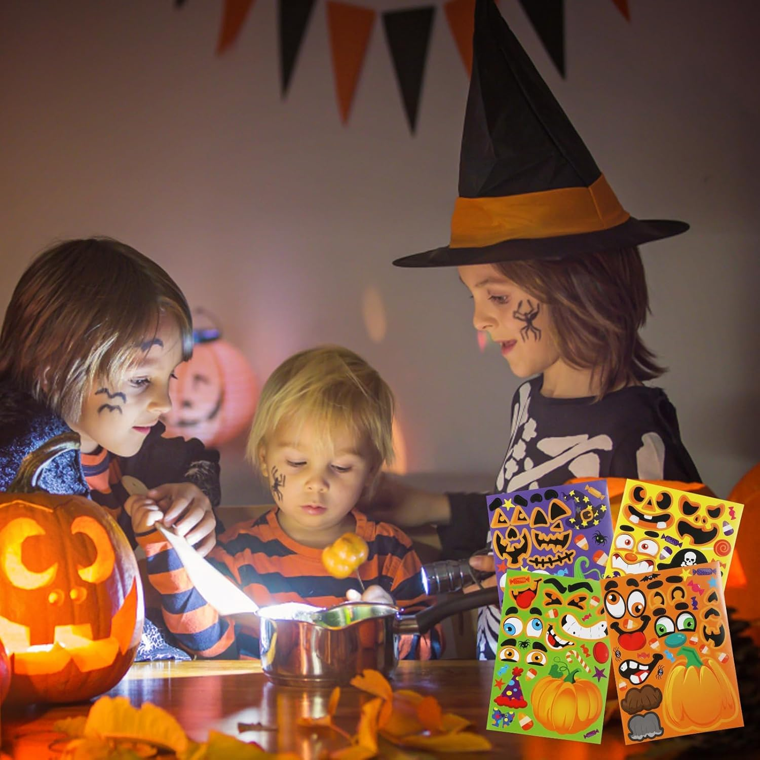 ZANZER 32Pcs Funny Halloween Stickers, Halloween Party Games Stickers Halloween Make a Face Stickers Halloween Stickers for Kids Party Favor Supplies Craft (4 Styles) image number 5