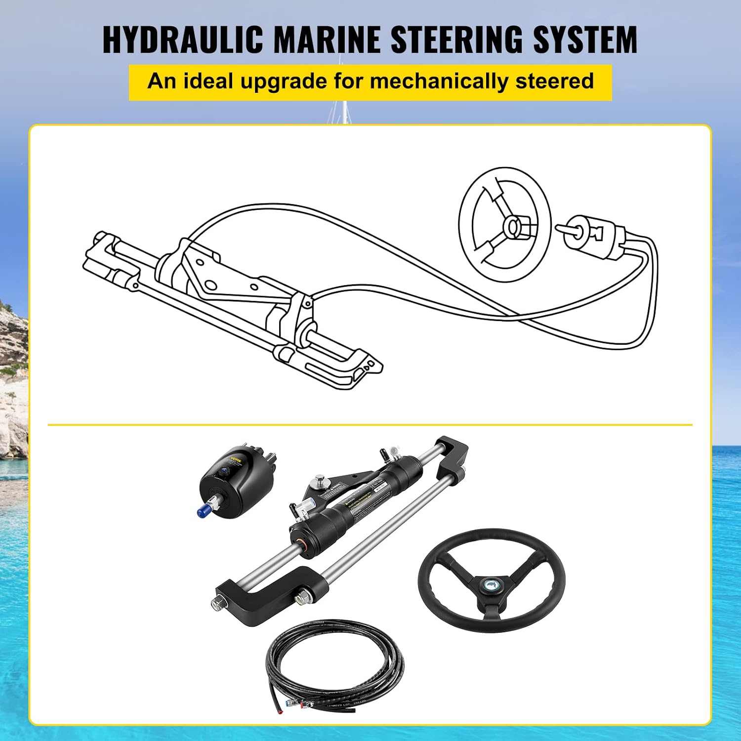 VEVOR Hydraulic Boat Steering Kit, 300HP Hydraulic Steering Helm Pump, Aluminum Alloy Steering Cylinder, 13.5" Steering Wheel with 10" Hydraulic Steering Hose for Boat Steering System image number 5