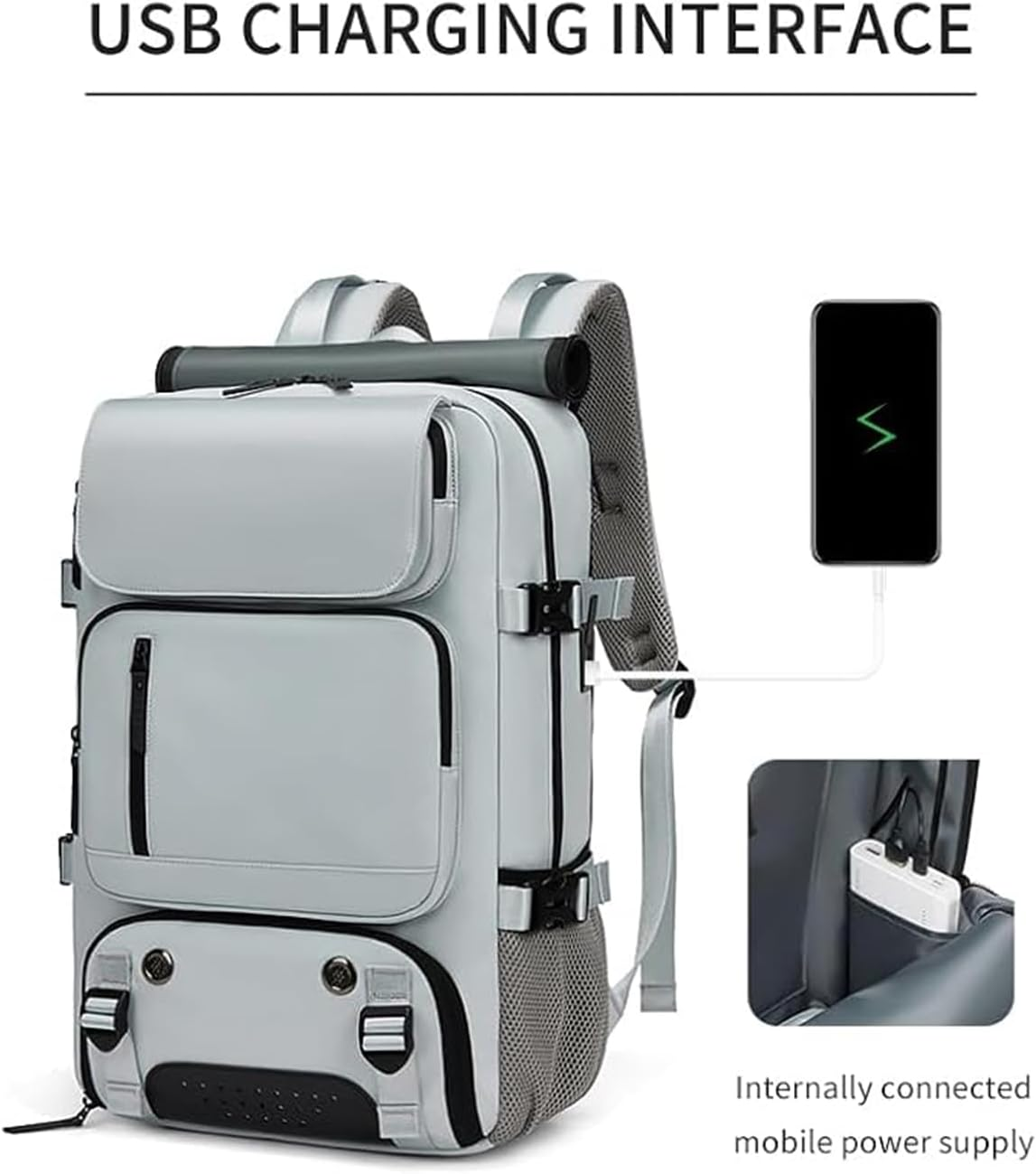 Betterlife Men'S Travel Backpack, Gray, Waterproof, with Shoe Pocket, USB Charging Port, Stylish Travel Large Capacity Backpack, Waterproof Laptop Bag image number 2