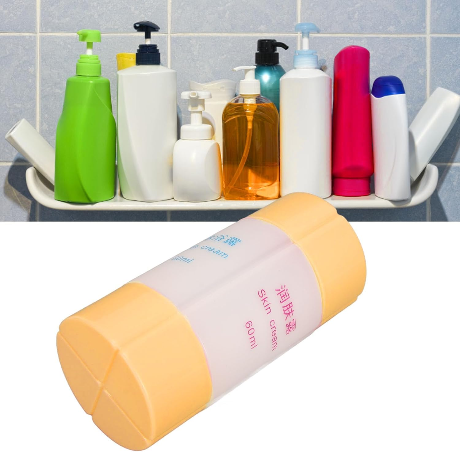 CUOFYUNL 4 in 1 Travel Dispenser Orange Strong Plastic Small Light Portable Shower Bottle for Shampoo Lotion Toiletries Soap