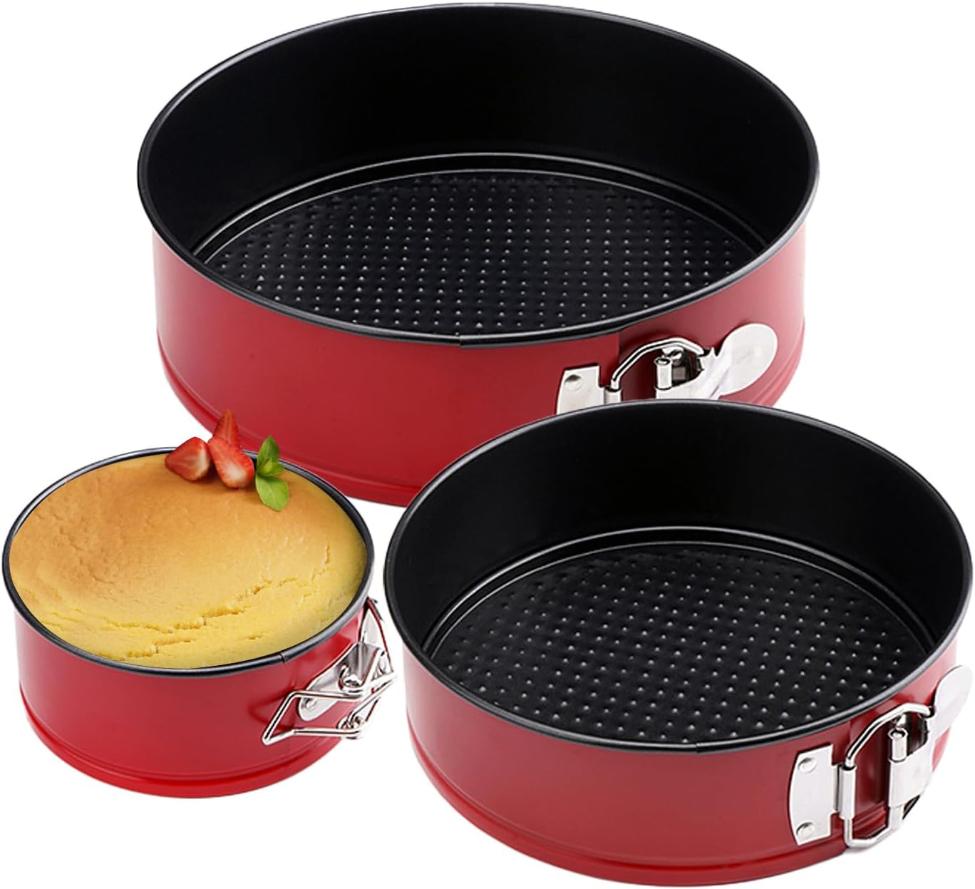 Cake Pan Set for Baking, Non-Stick Springform Pans Set of 3 (4, 7, 9 Inch), round Cake Pans,Cheesecake Pan, Leak-Proof Cake Pans with Removable Bottom (Red-3 Pcs)