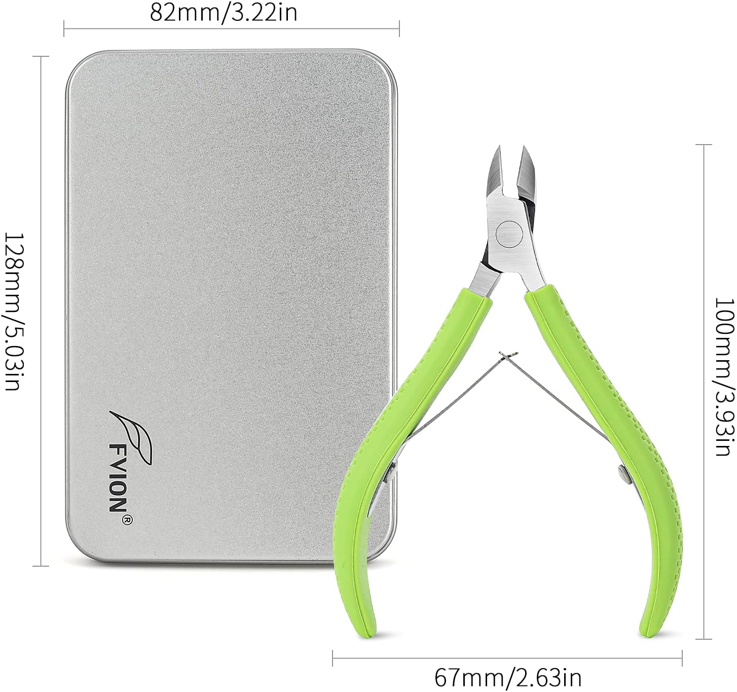 FVION Cuticle Clippers &ndash; Small Cuticle Trimmer, Rubber Coated Handle Manicure Tools &ndash; Full Jaw Cuticle Cutter for Nails (9Mm) Green image number 1