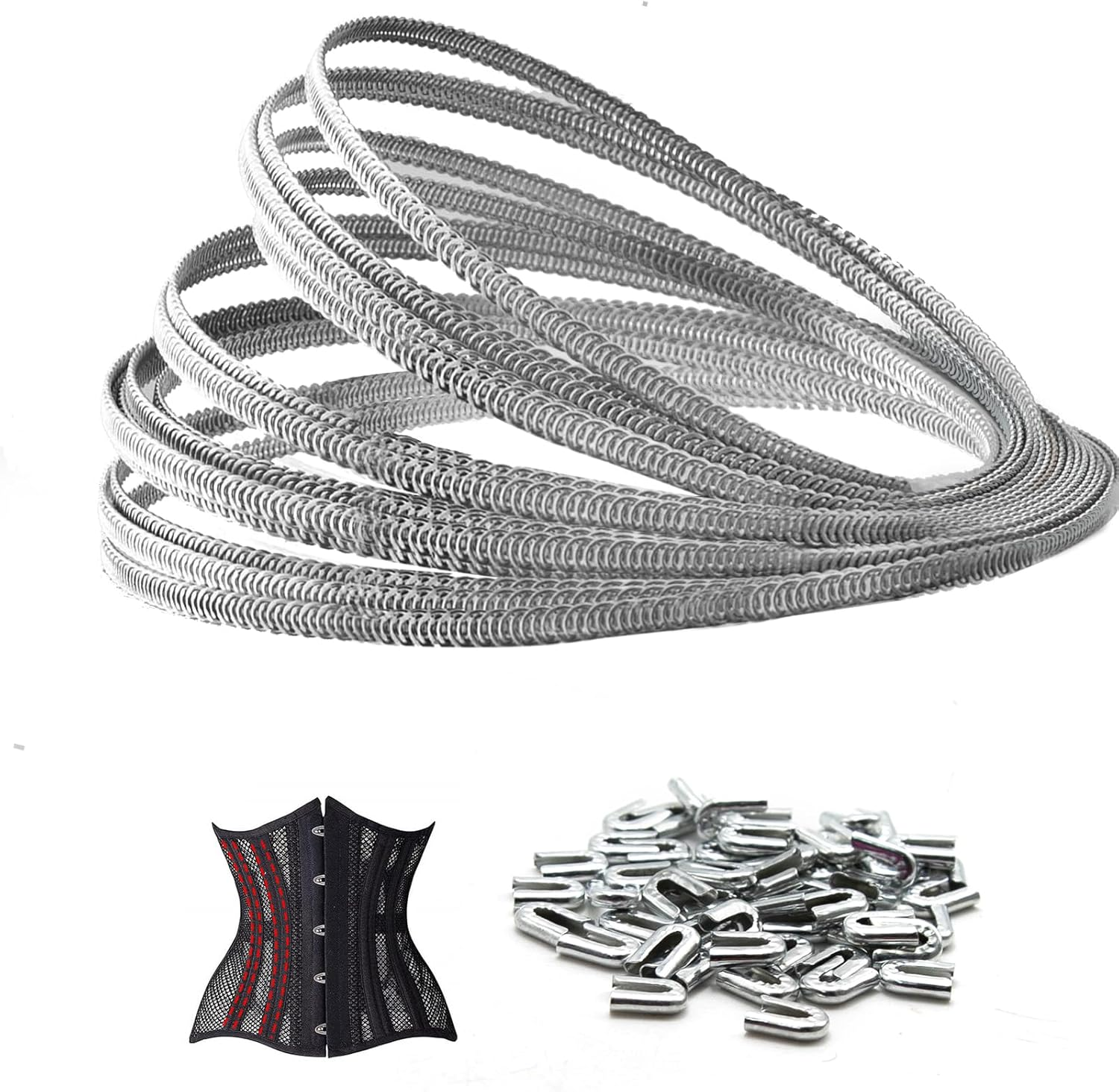 10 Yards 1/4" Metal Steel Corset Boning Spiral Boning Precut with 50 Steel Boning Tips Structure and Form for Sewing Corset, Costume, Collar, Cuff and More (6Mm) image number 3
