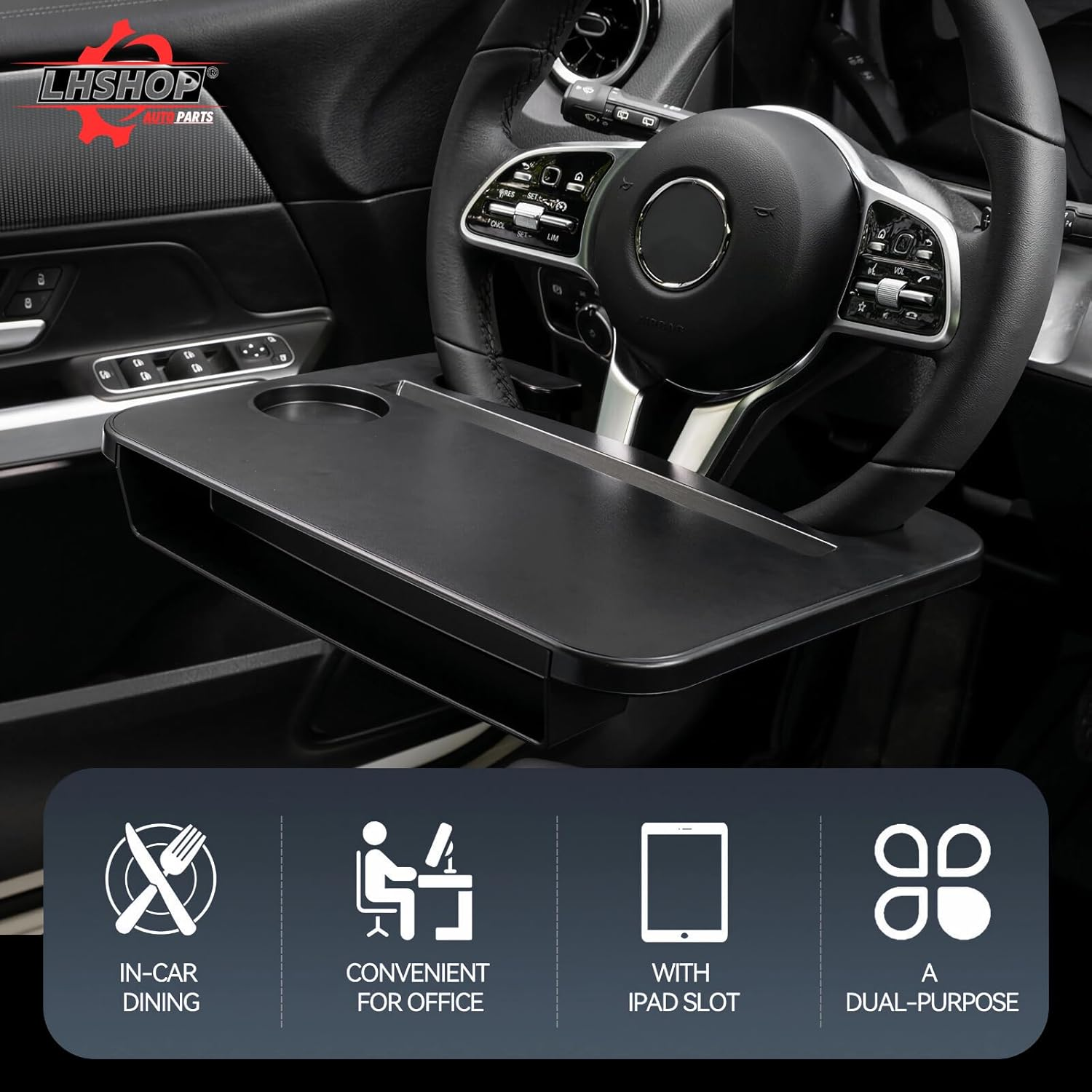 Qlhshop 3 in 1 Car Steering Wheel Desk - Steering Wheel Tray with Car Seat Gap Filler Organizer | Car Food Tray Table for Eating Driver | Car Desk for Laptop Mount, Car Travel Accessories for Adult image number 6