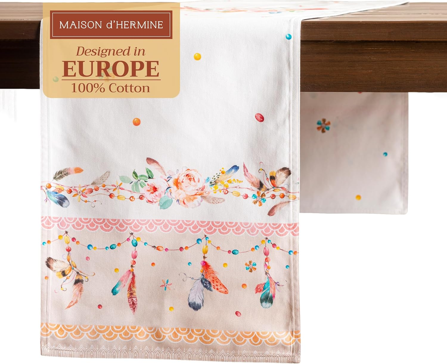 Maison D'Hermine Table Runner 100% Cotton Double Layer Table Runners 72 Inches Long Decorative for Home Kitchen Dining Party Baby Shower Wedding Bridal Shower Spring Summer (Marquise, 14.50" X 72")