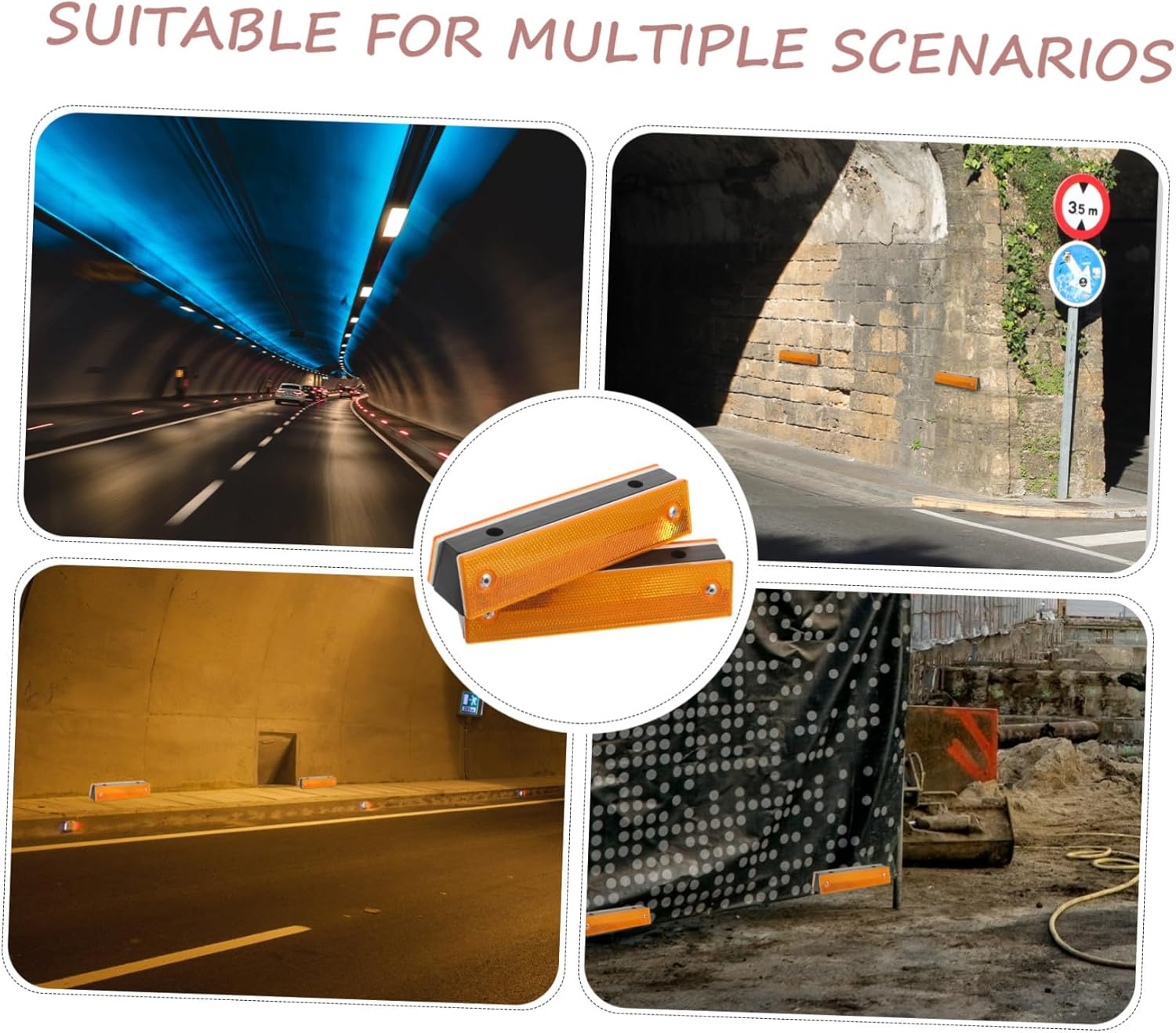 ABOOFAN 4Pcs Double-Sided Reflective Rectangular Road Delineators for High-Speed Highway and Garage Safety Enhanced Visibility Pavement Markers for Low-Light Driving Conditions image number 2