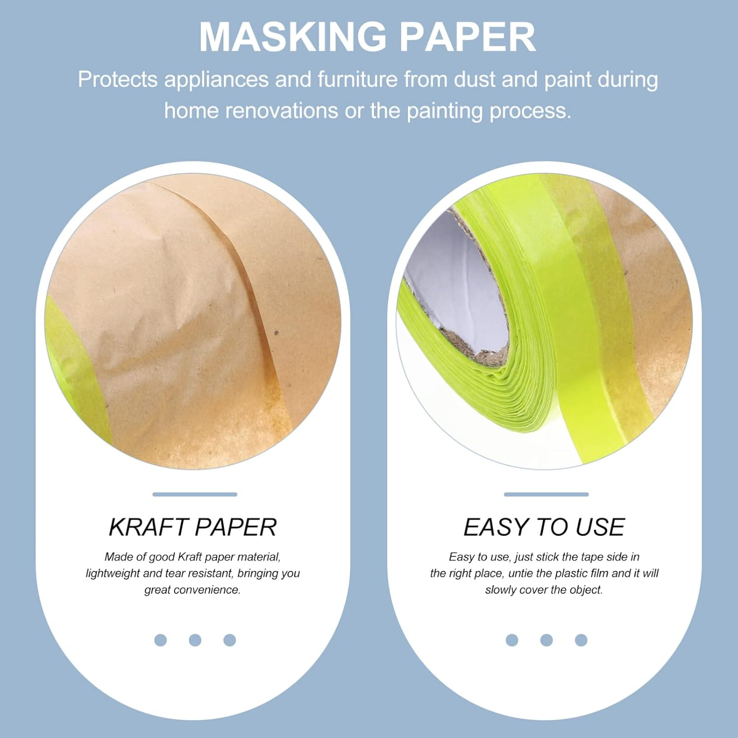 Masking Paper for Furniture Protective Covering, Adhesive Masking Paper Roll 50Cm X 13M for Painting, Car, Wall Surface Protection image number 5