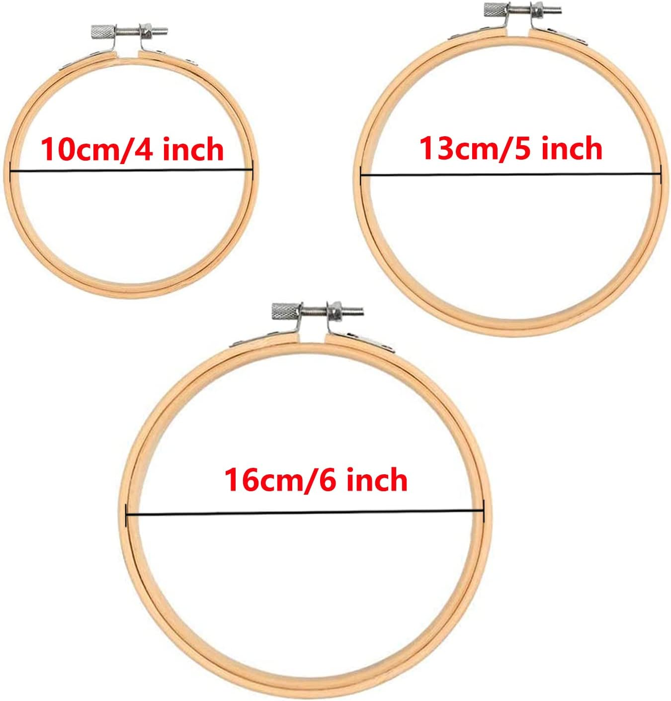 Cldamecy 3 Pieces Embroidery Hoops 4/5/6 Inch,Round Bamboo Adjustable Frame Circle Ring Hoops for Embroidery,Cross Stitch,Ornament and Art Craft Sewing image number 6