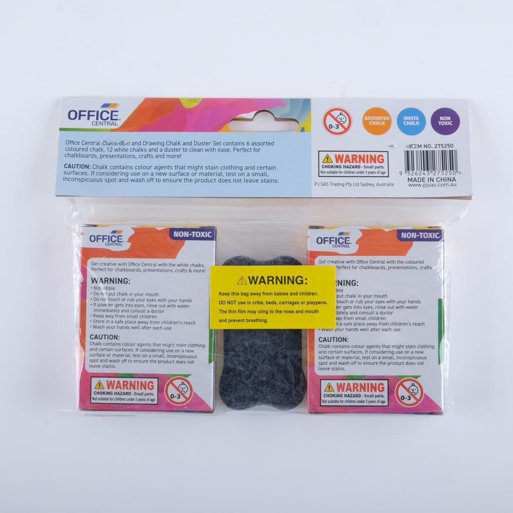 Office Central Chalk Set with Duster (Pack of 3)