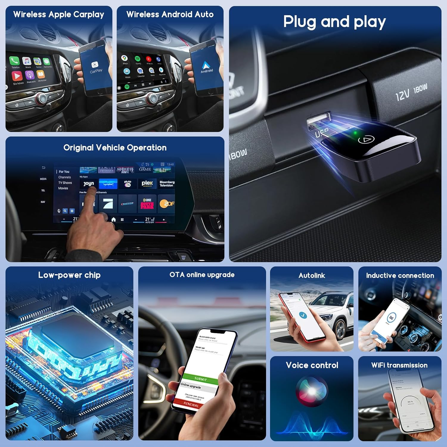 Wireless Carplay Adapter Small Car Play Dongle, USB Converts Wired to Wireless Carplay Adapter, Stable Control & No Delay, Mini Size for Apple Iphone Ios 11+/Android 10+, for OEM Wired Car Model 2017+ image number 2