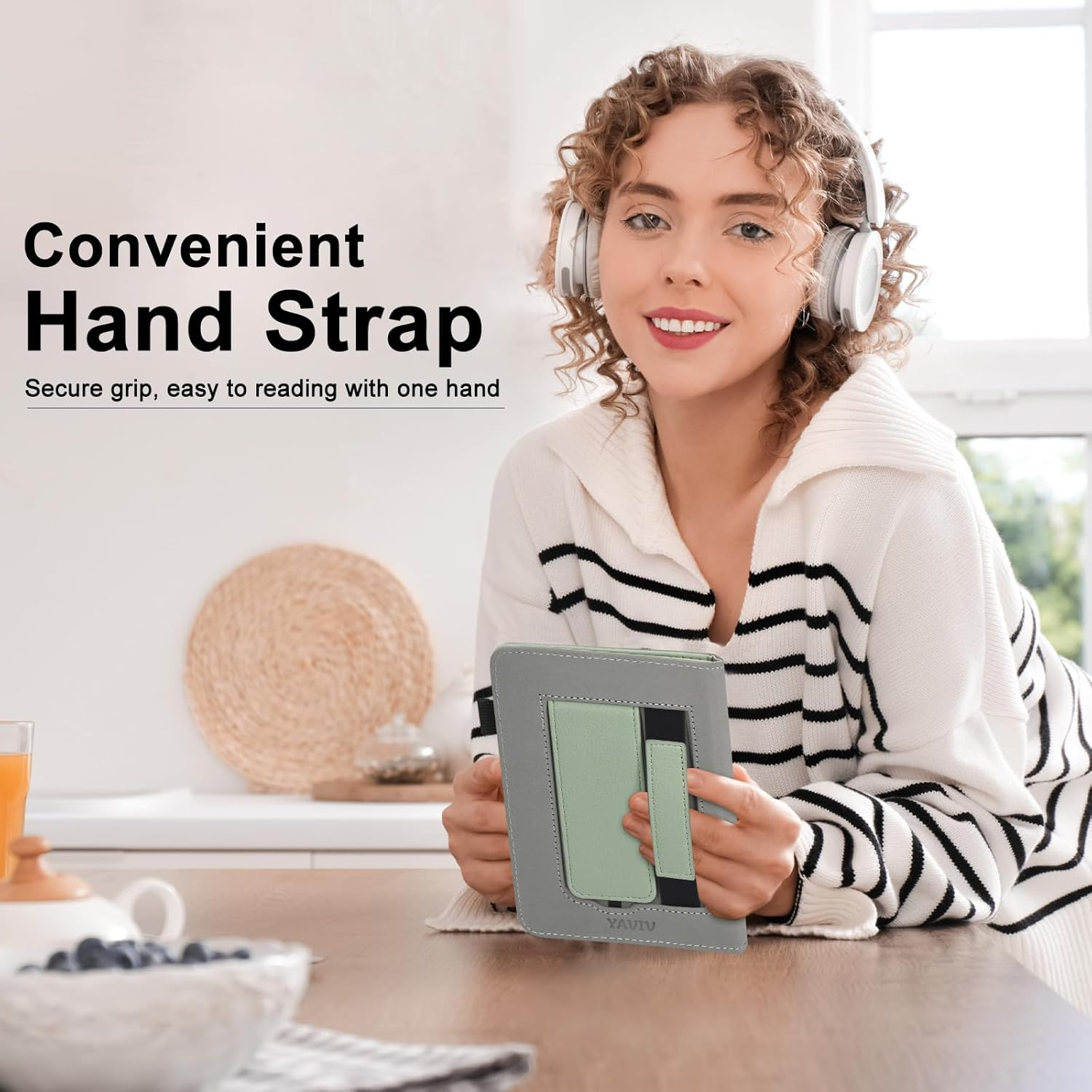 Case with Stand for for 6" Kindle (2024 & 2022, 11Th Gen) &ndash; PU Leather Smart Cover with Auto Sleep/Wake & Hand Strap for Kindle 2024, Sage - Rose Gold image number 7