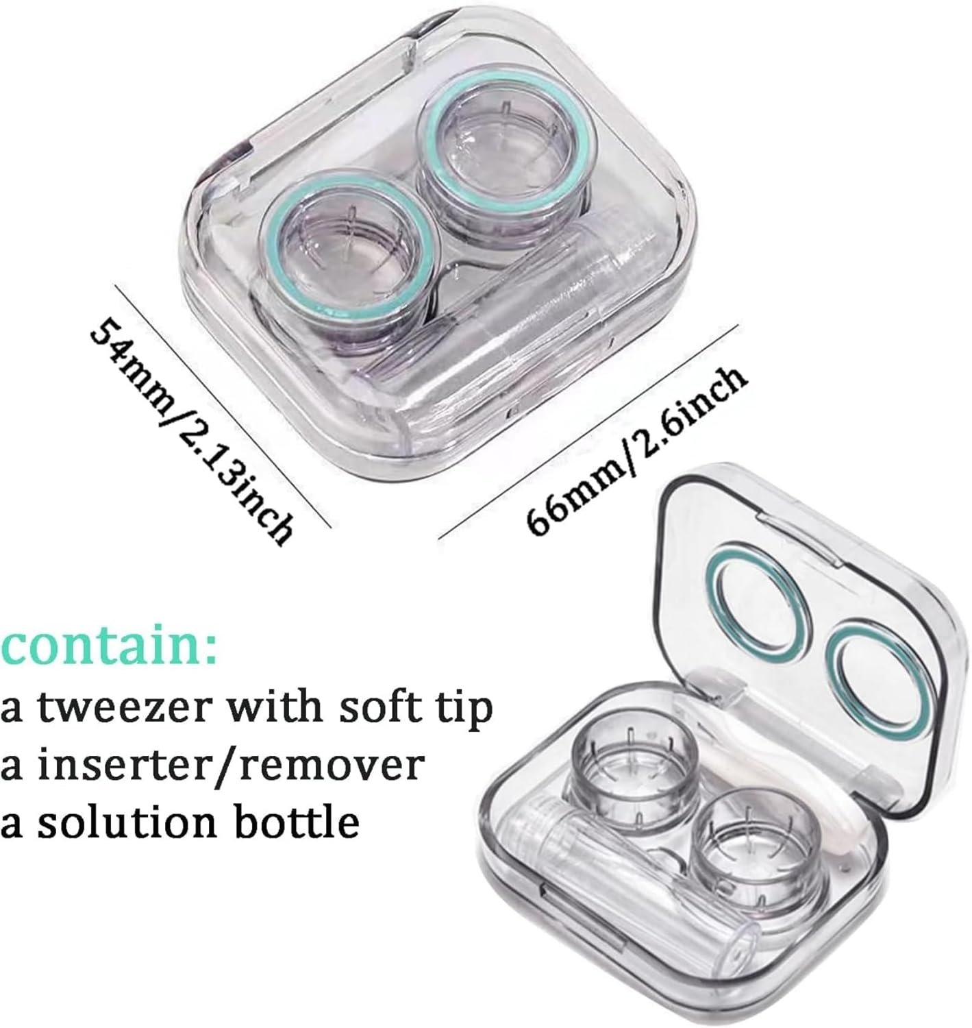 Itadaku 4-Piece Flip Lid Clear Contact Lens Case Travel Set, Leakproof, No Screw Lid, Visual Design, Travel-Friendly image number 2