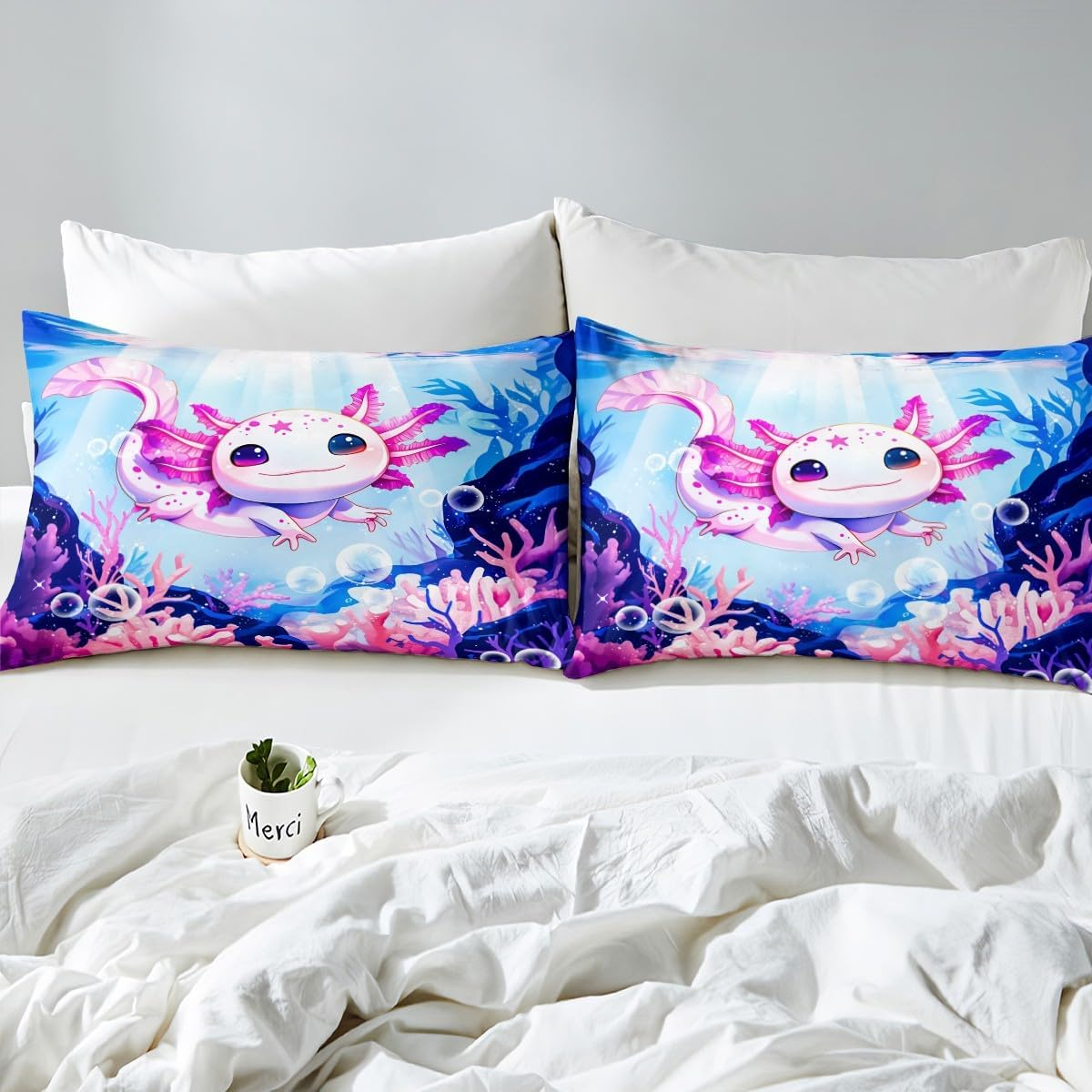 Homemissing Cute Children'S Axolotl Duvet Cover Set Ocean Coral Bedding Set 135 X 200 Cm Boys Girls Cartoon Animal Bedding Set Bedroom Decor image number 3