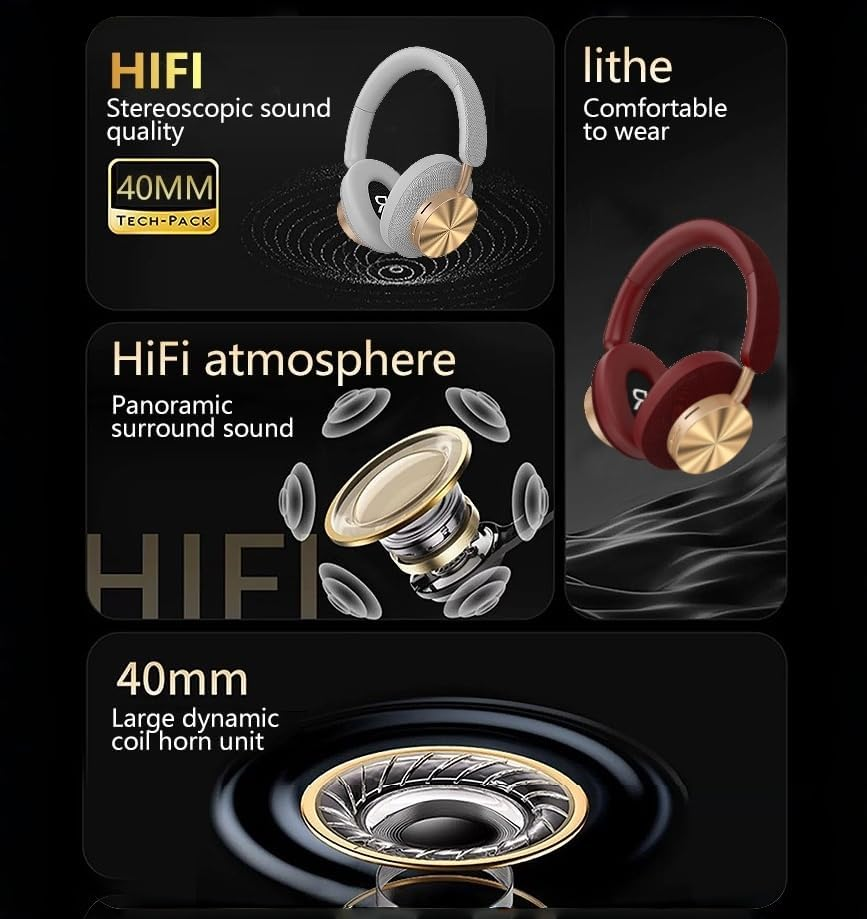 TEISCHE Wireless Bluetooth 5.3 Headphones, Over-Ear Wireless Headphones with Active Noise Cancellation, Stereo Sound and Powerful Bass, 40 Hours Battery Life, Suitable for Iphone/Ipad/Android image number 2