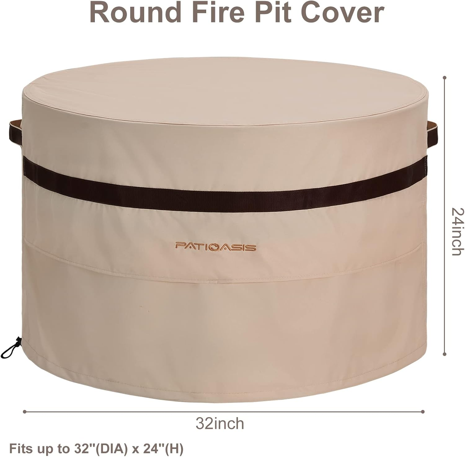 32 Inch Outdoor Fireplace round Cover Waterproof round Fire Pit Table Cover 24'' Height Uv-Resistant round Patio Small Gas Firepit Covers