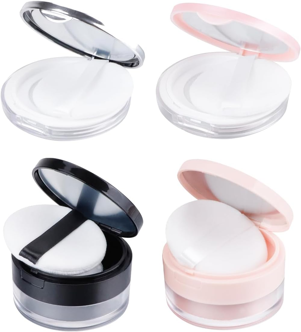 4Pcs Loose Powder Containers with 8 Puffs, FHDUSRYO 20G/5G Refillable Plastic Empty Powder Case Compact Container, Portable DIY Makeup Powder Case with Mirror Sifter Spoon for Daily Use Makeup, Travel image number 3