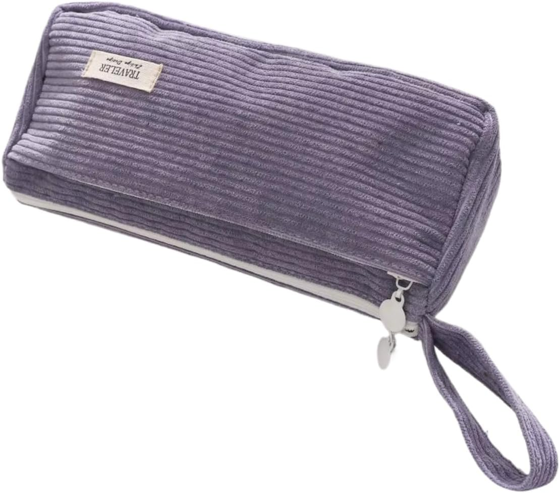 DDPOND Corduroy Makeup Bag Coquette Preppy Cosmetic Bag Case Small Make up Pouch Y2K Preppy Travel Toiletry Organizer (Dark Green) - Blue image number 4