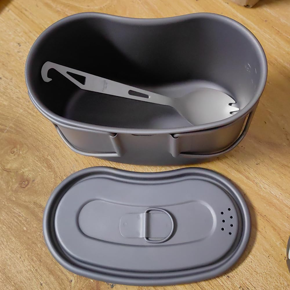 Titanium GI Cup and Titanium Spoon Combo, Camping Bowl 950Ml Lunch Box with Foldable Handle for Outdoor Camping Hiking Backpacking (Cup+Titanium Spork) - Cup+Titanium Spork image number 5