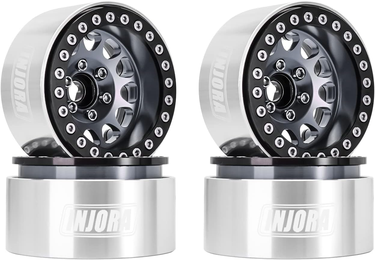 INJORA 1.9 Beadlock Wheel Deep Dish Negative Offset 10.4Mm Wheel Rim for 1/10 RC Crawler Auto Axial SCX10 90046 AXI03007 TRX4 VS4-10 Gen8 MST Cfx(Black＆Sliver)