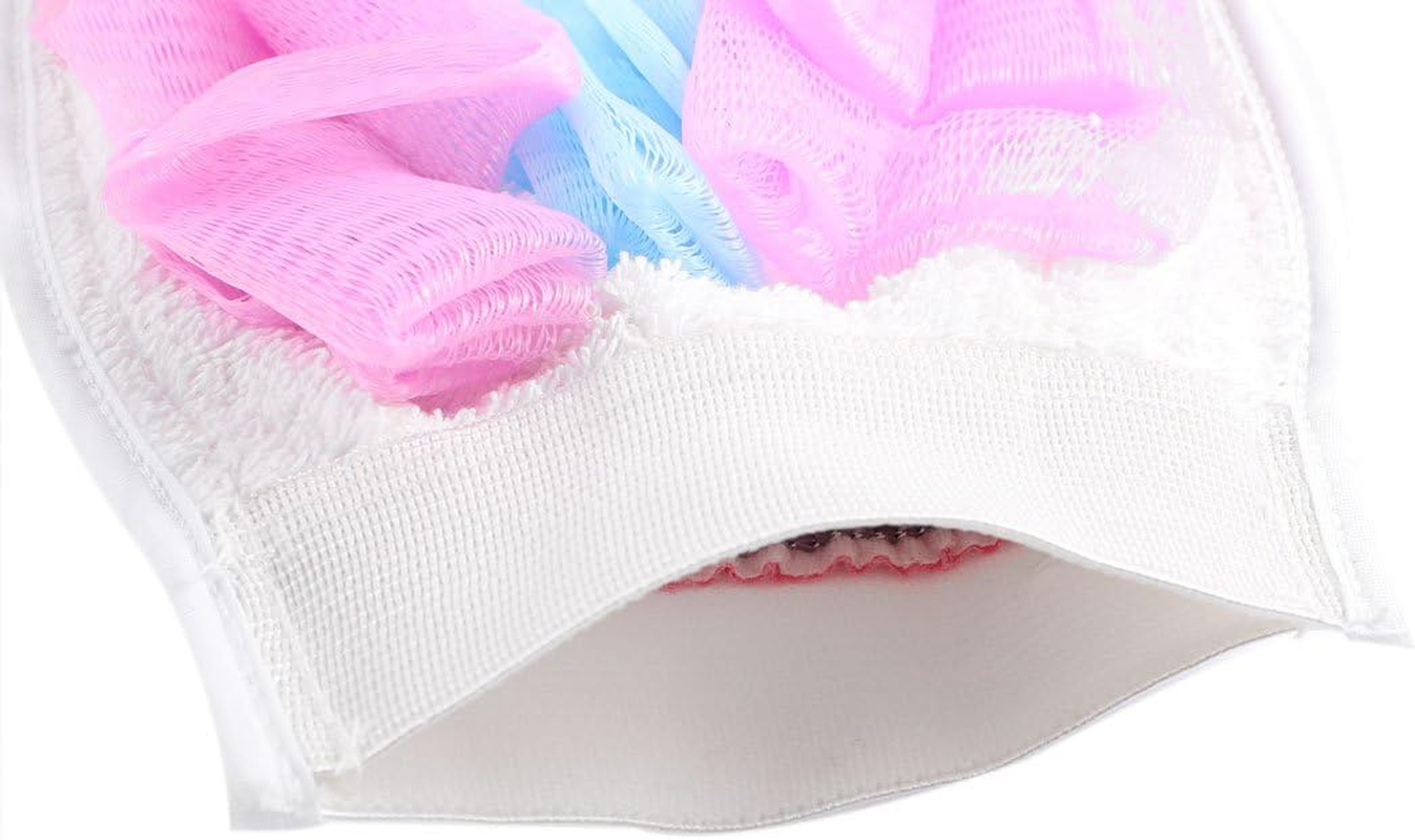 Ruilogod Mesh Pouf Nylon Dual Side Exfoliating Shower Bath Glove Cleaner Pink