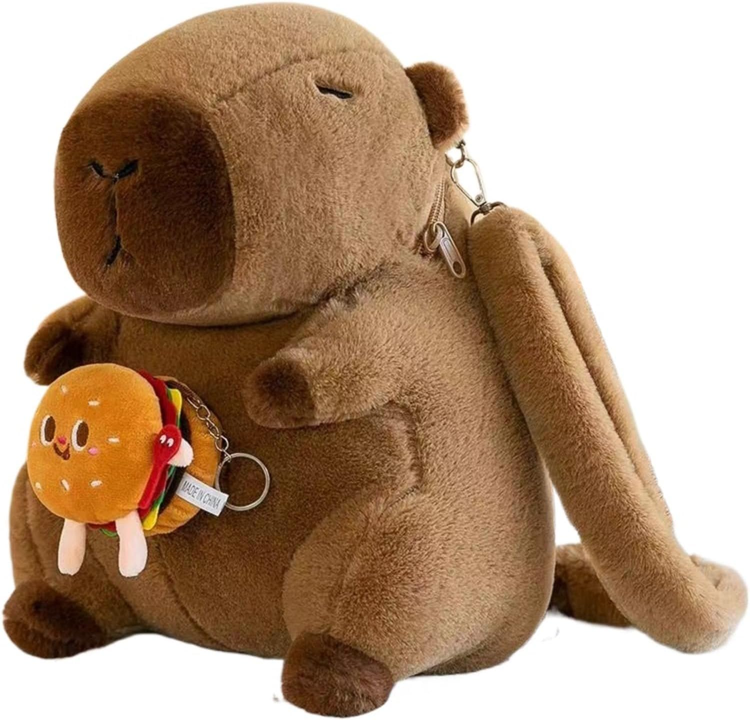 Knictto Y2K Kawaii Capybara Plush with Burger Fries Backpack for Women Funny Fuzzy Animal Travel Bag Casual Daypack for Gift