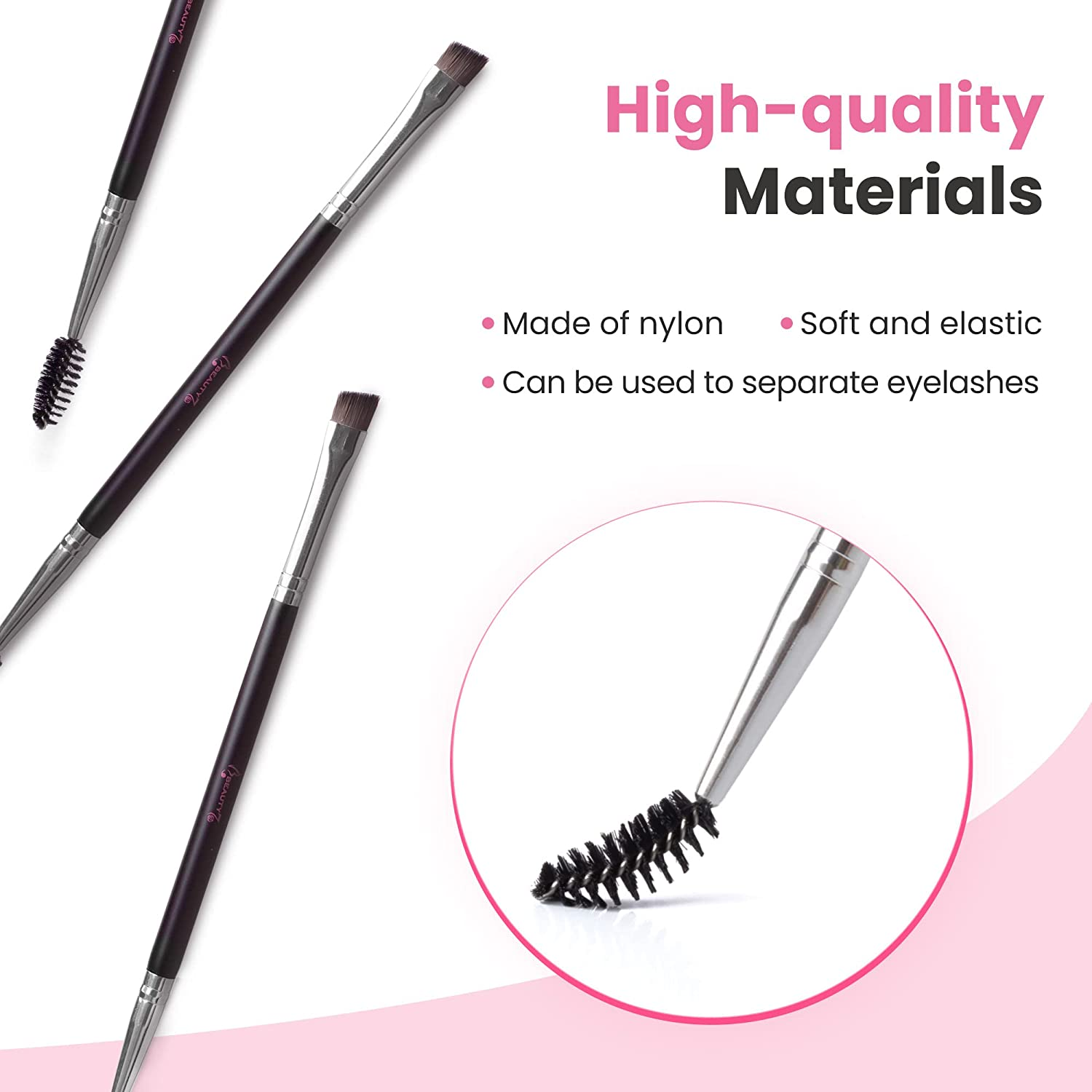Beauty7 Eyebrow Brush and Comb, Duo Eyelash Comb, Angled Spoolie Brush for Eye Makeup (Black) image number 5