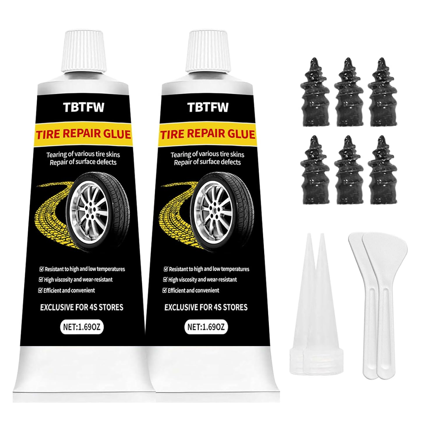 2Pcs Tire Repair Glue, Black Rubber Cement Tire Repair, Sidewall Tire Repair Kit, Equipped with 6 Tire Repair Nails, Suitable for Motorcycles, Off-Road Vehicles, Cars and Other Vehicle Models(1.69Oz) image number 4
