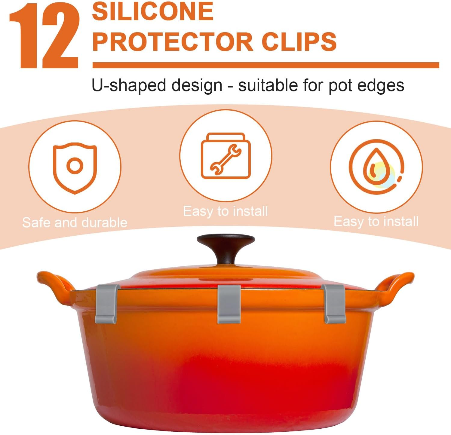 12Pcs Dutch Oven Lid Protector Clips, Silicone Dutch Oven Lid Flexible Bumper Dutch Oven Protective Clip Lid Protector Clips for Storage (Gray) image number 1