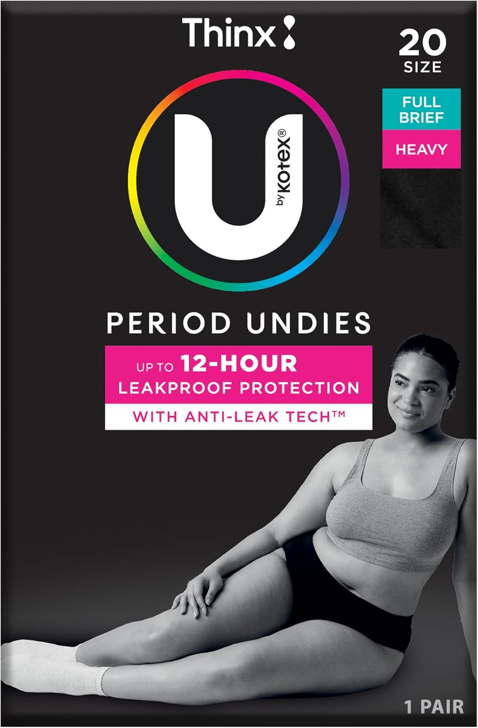 U by Kotex Thinx Period Undies Black Briefs Size 20 Heavy image number 1