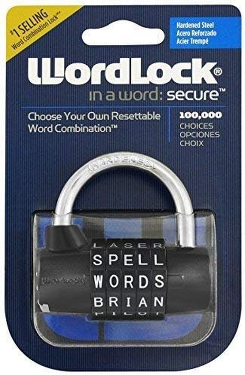 Wordlock - 5 Dial Lock for Gym, Sports, School & Employee Locker, Outdoor, Fence, Hasp and Storage - All Weather - Easy to Set Your Own Keyless Resettable Words