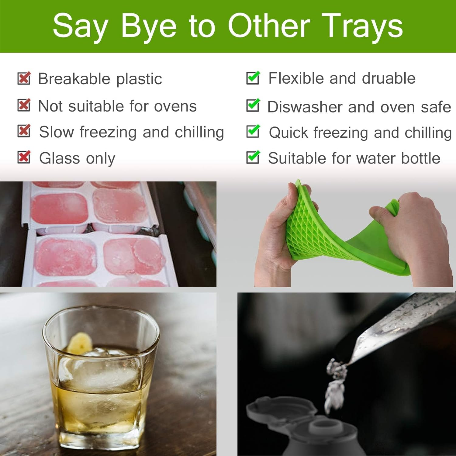 Silicone Mini Ice Cube Trays 2 Pack 160 Small Ice Cube Molds &ndash; Easy Release Crushed Ice for Whiskey, Cocktails BPA Free, Flexible, Stackable, and Durable Soft Mold Storage Containers (Green) image number 2