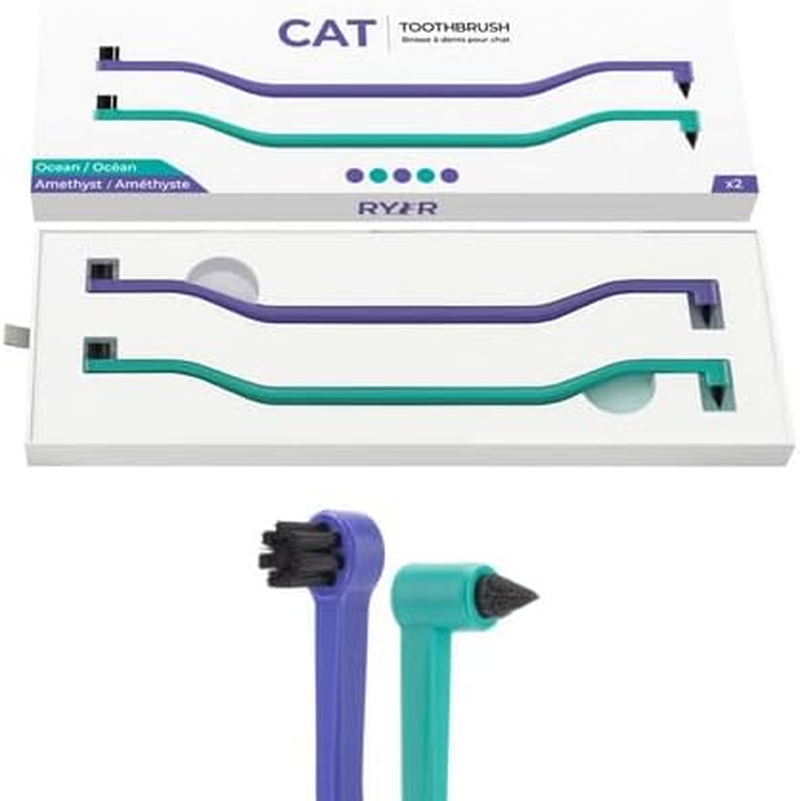 RYERCAT Set of 5 Dual-Sided Cat Toothbrushes - Kitten Toothbrush with Micro Head to Fit into Cat/Kittens Mouth - Cat Dental Care Supplies - Pet Toothbrush for Cats