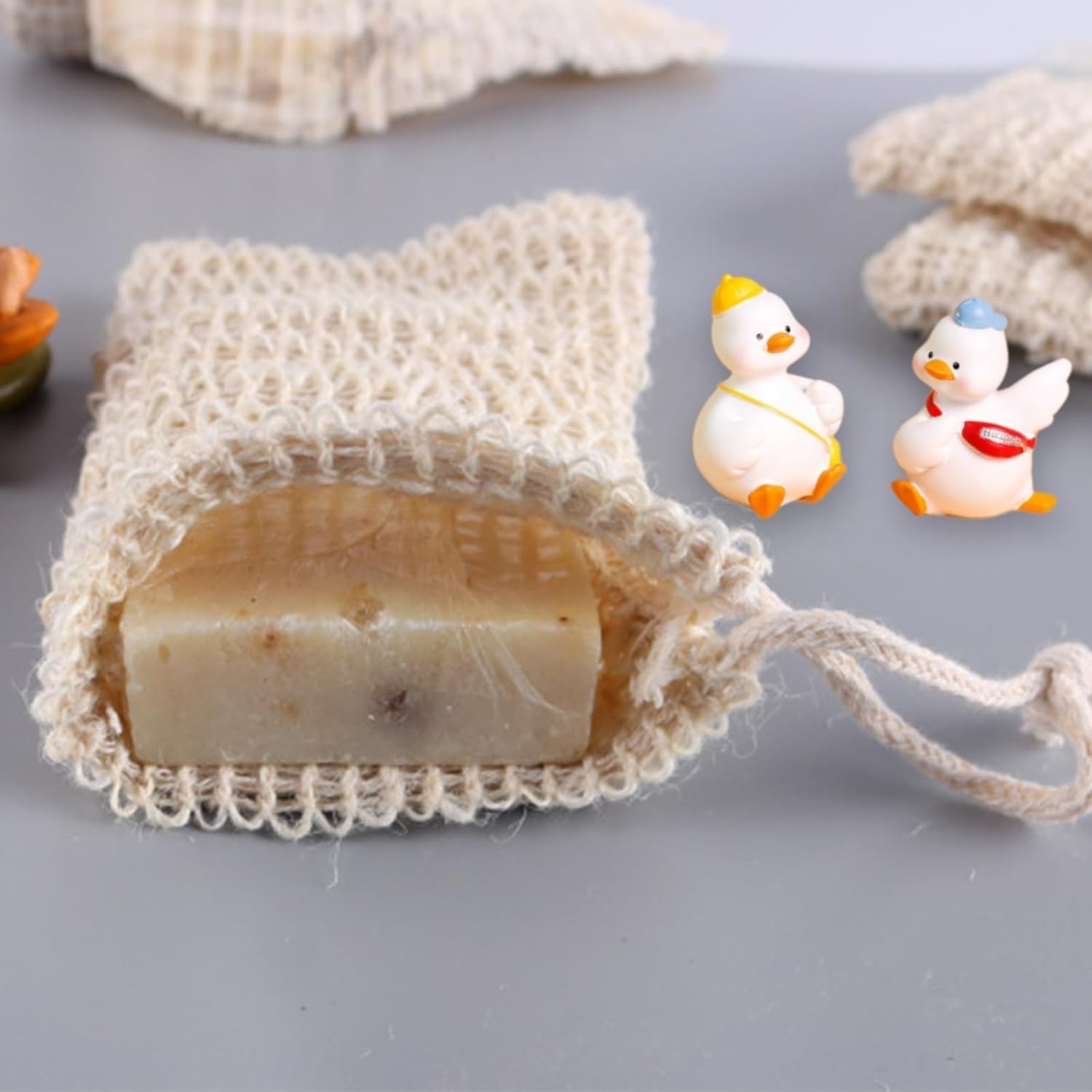 Soap Bag Natural Fiber Soap Bags, Organic Soap and Linen Soap Bag Natural Soap Saver Foaming Net Handmade Soap Storage Bag Pouch Bath Defoliator Towel Soft Weave with Drawstring for Bath Shower Use image number 2