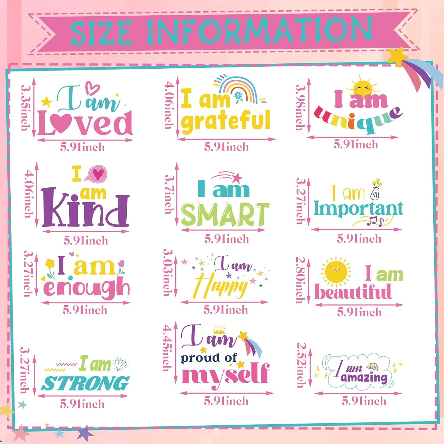 Geyoga 12 Pcs Inspirational Quote Mirror Decals Vinyl Positive Affirmations Mirror Decals Motivational Wall Sticker for Women Bathroom Office Bedroom Living Room Beauty Salon Hair Salon(Lively Style)