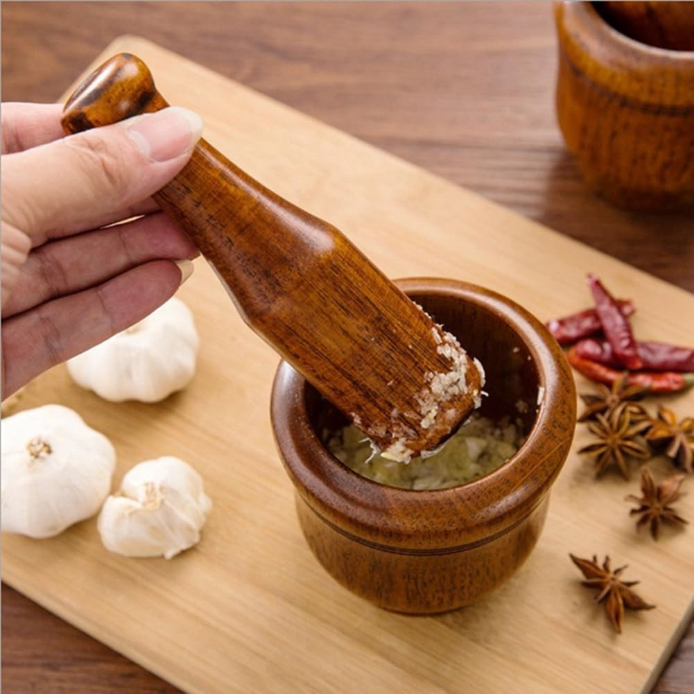 Wooden Mortar and Pestle Set,Mortar and Pestle Wood Wooden Mortar Pestle Grinding Bowl Set Garlic Crush Pot Kitchen Tool Easy Install image number 3