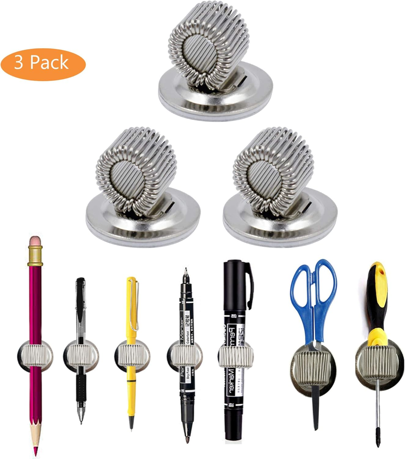3 Pack Pen Holder Clips with Adjustable Spring Loop Magnetic Pen Clips Holder Adjustable Self Strong Adhesive Stainless Steel Pen Holder Clips for Home & Office image number 3