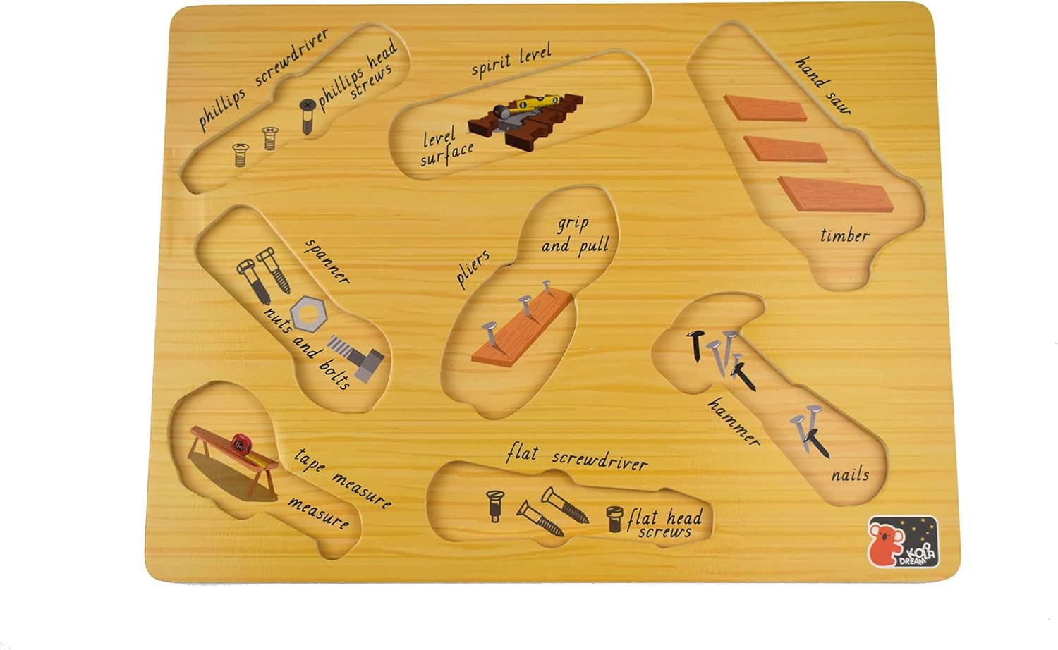 Koala Dream KD Tools Peg Puzzle - Construction Tools Theme Toddler Puzzle