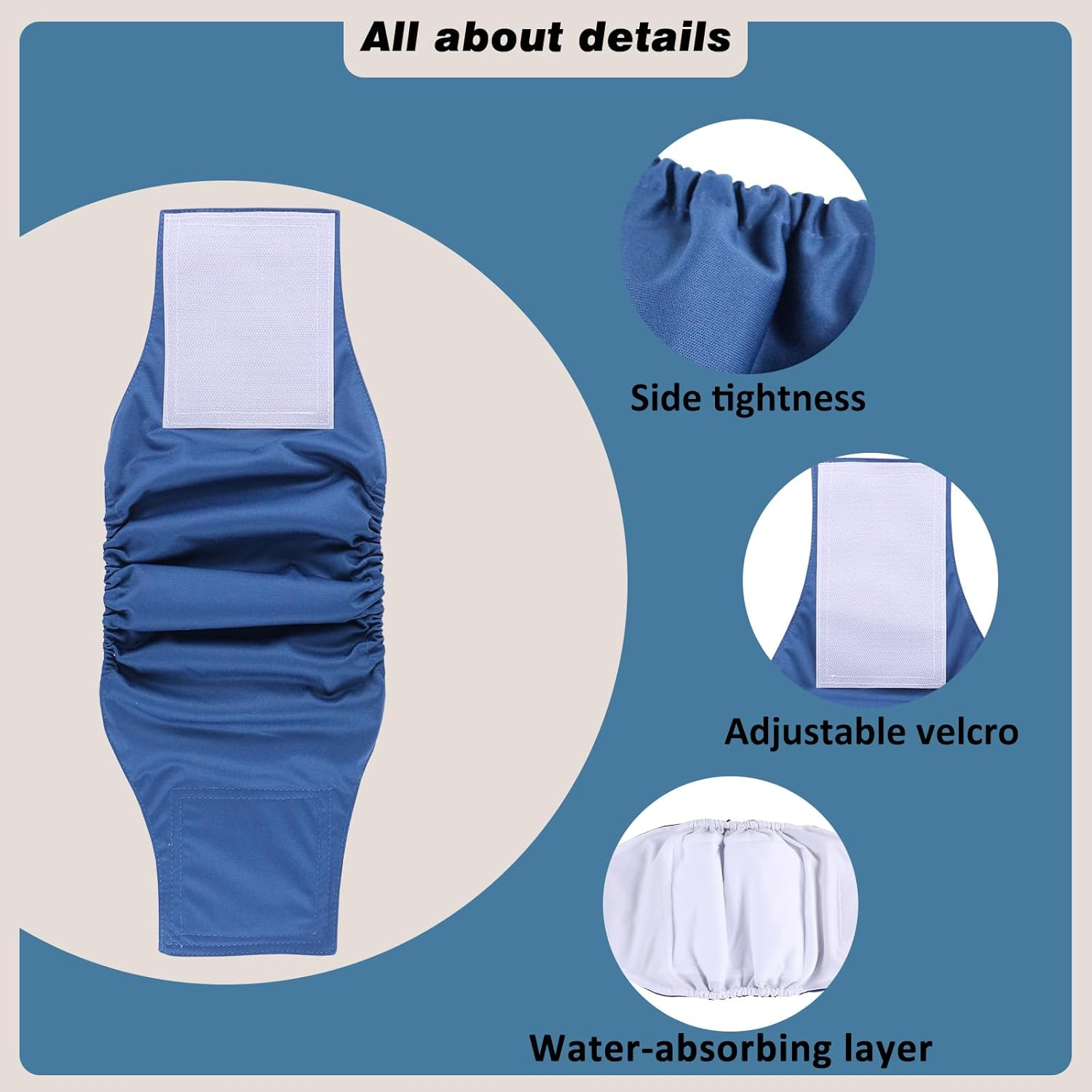 Hisprout Male Dog Nappies Pack of 3 Washable Reusable Dog Nappies for Male Highly Absorbent Dog Wraps with Flexible Velcro Fastener (DDMXL09) image number 3