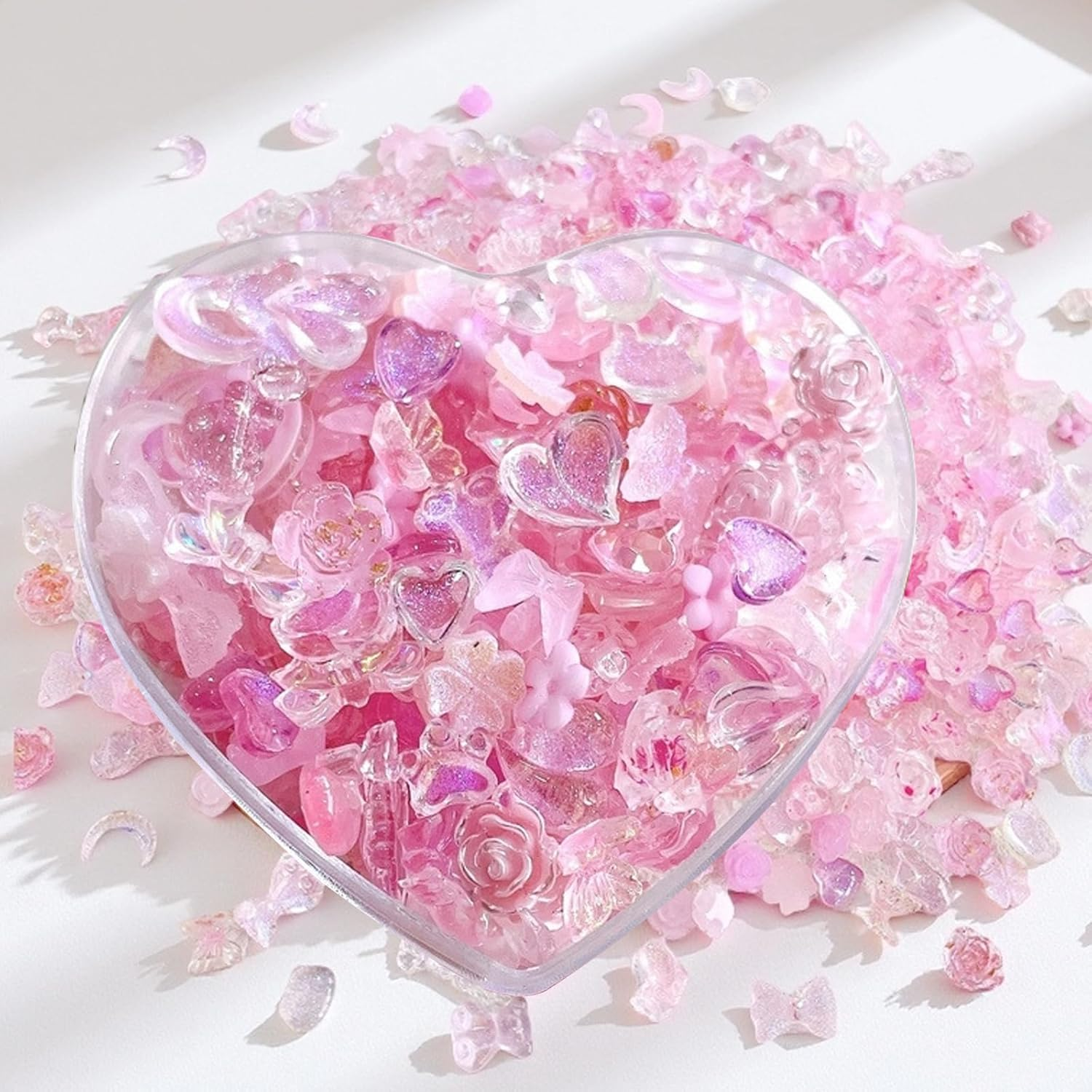 30G Pink Cute Kawaii 3D Nail Charms,Bow Star Moon Rabbit Fishtailsnake Peach Blossom Camellia Love Shell Nail Gems and Charms Bulk,Resin Charms for Acrylic Nail Decoration DIY Crafts,Junk Case Charm image number 2