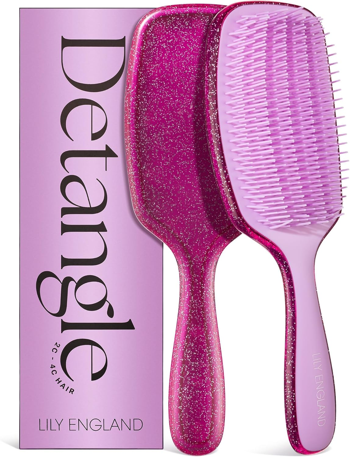 Lily England Detangling & Styling Brush - Pain-Free Brush for Curly Wet & Dry Hair with Flexible Bristles - Easy to Hold Rose Gold Brush for Women'S 3C to 4C Curls