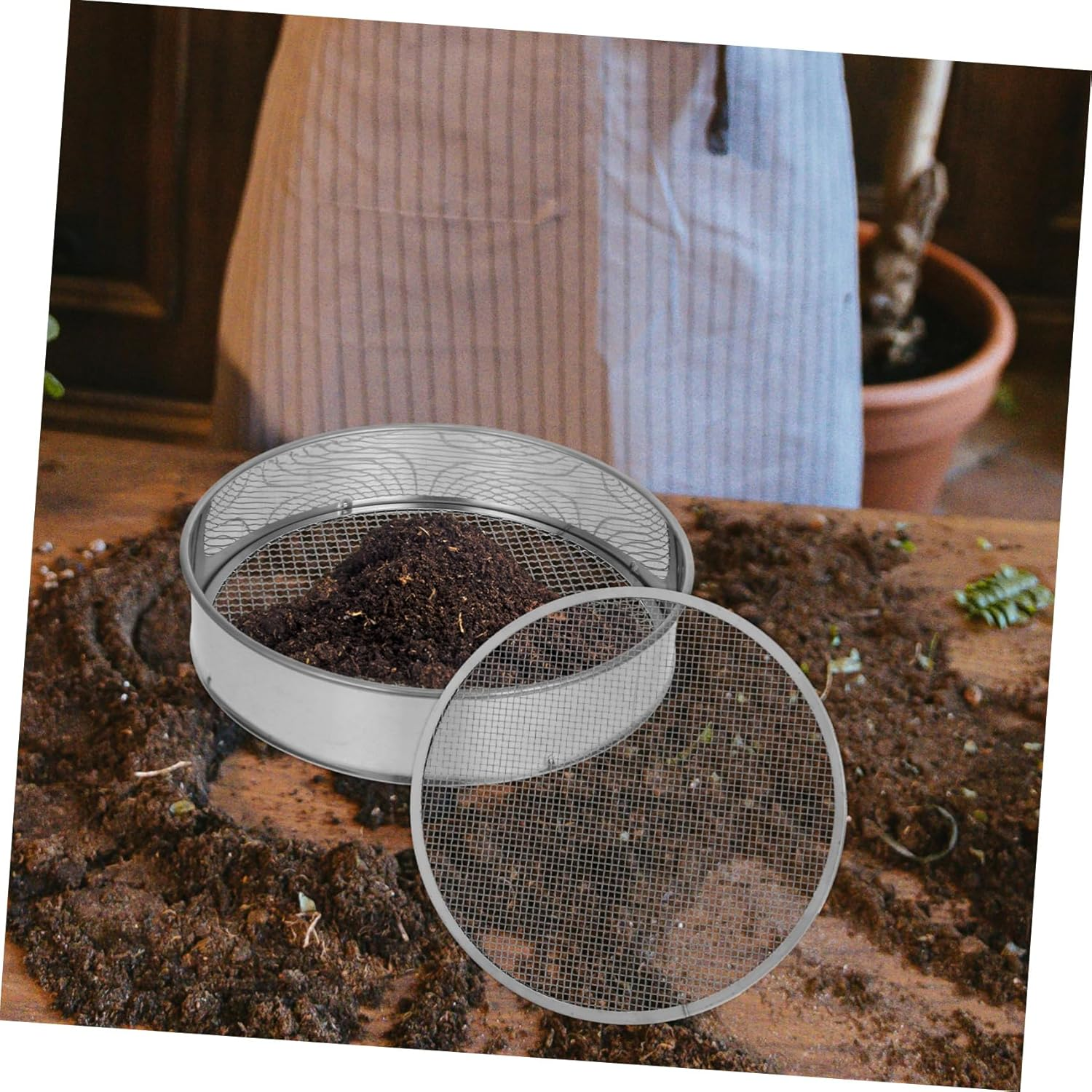 Garden Soil Sifter Mesh Sieve Sifting Pan Soil Sifter for Rocks Multi-Use Sieve for Gardening image number 6