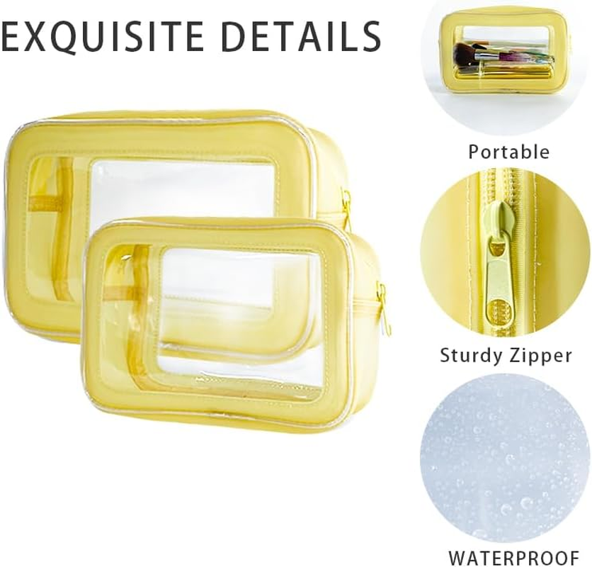 Toteprint Transparent Waterproof Cosmetic Bag Made of PVC with Floral Pattern, 21 X 13.5 X 7 Cm, Travel Organiser for Day Care, Men and Women, Yellow, Modern image number 3