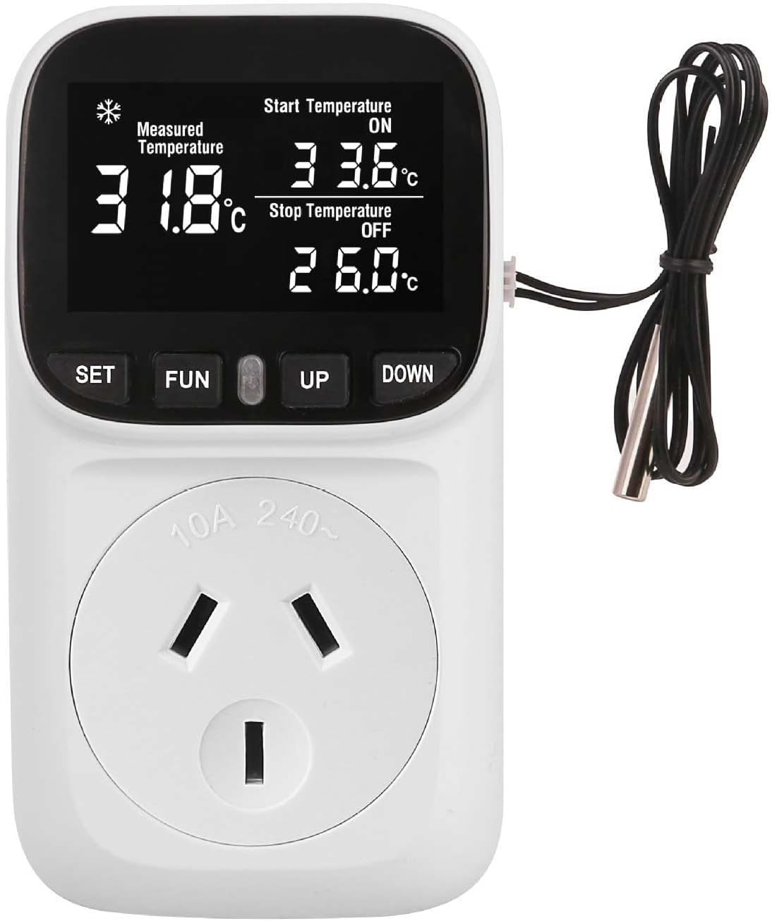 2400W Digital Temperature Controller Plug in Thermostat Outlet Digital RV Thermostat Heating Cooling Mode Timer Socket 10A /240V Heating Cooling Control -40℃~120℃ with 2.0M Sensor image number 2