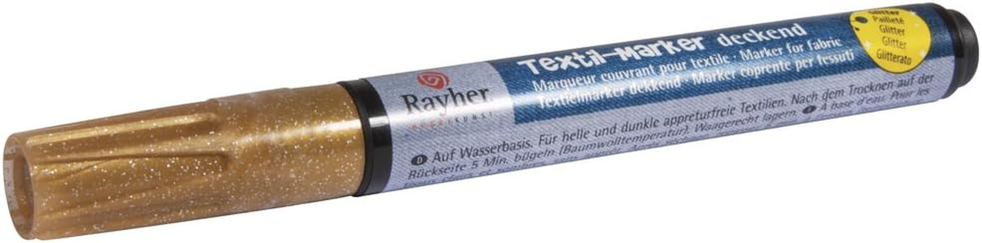 Rayher Hobby 35001620 Textile Marker Glitter Opaque Bullet Tip 1-2 Mm with Valve Brilliant Gold